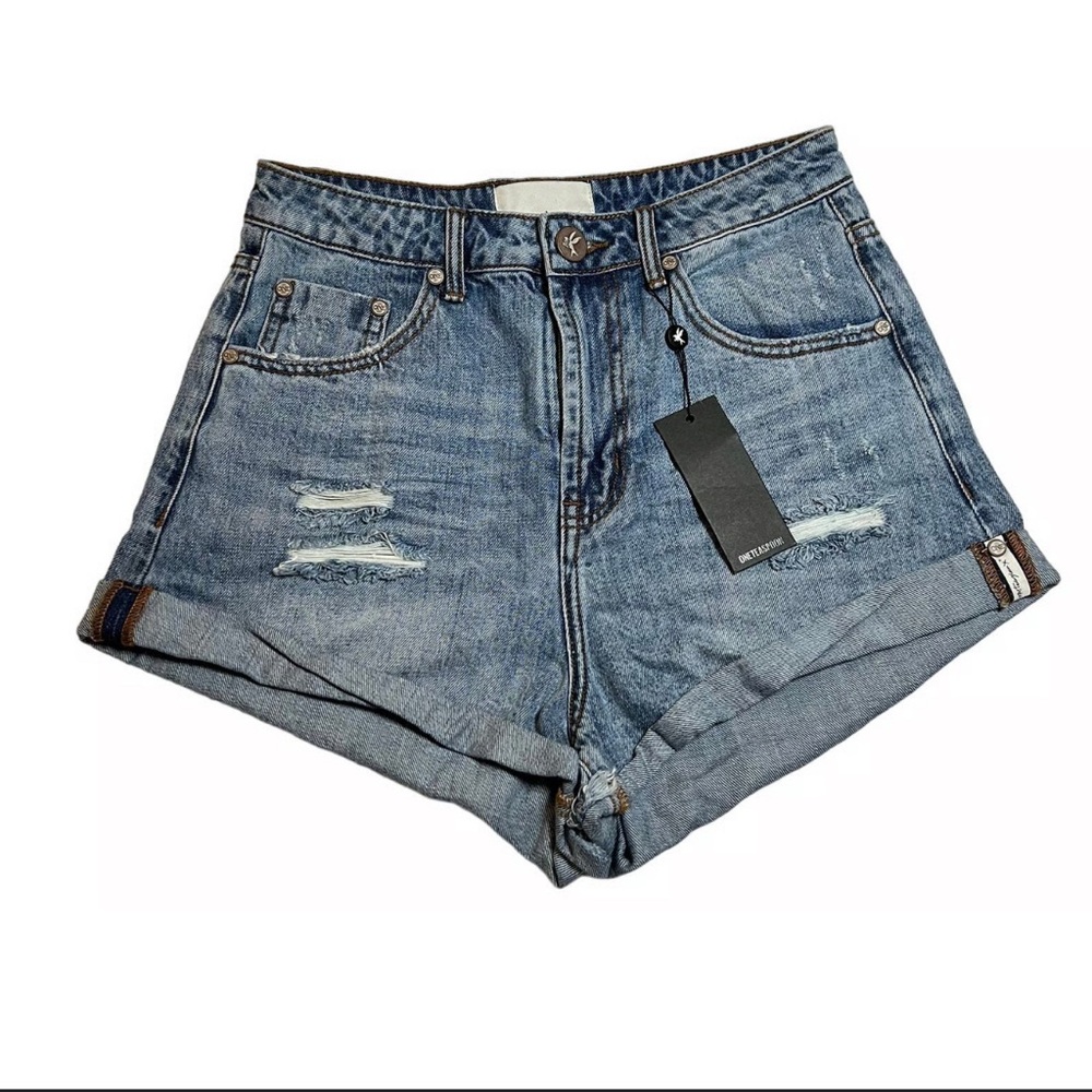 One Teaspoon Blue Jean Shorts Distressed High-Waisted
